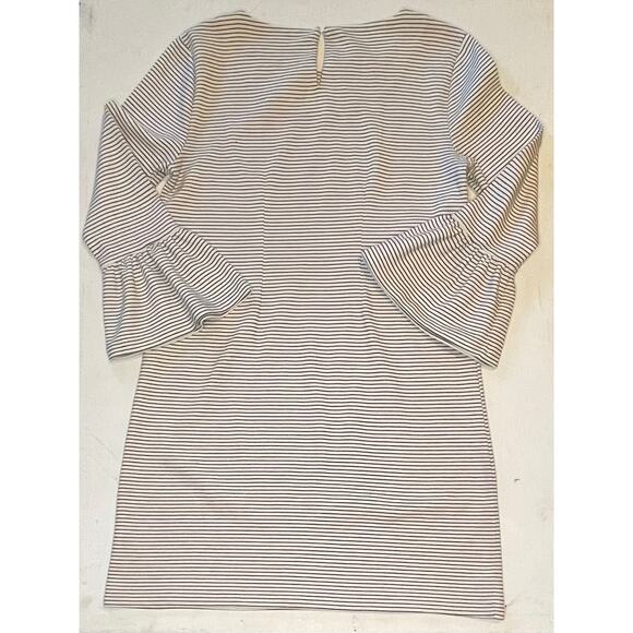 J.Crew Factory Bell Sleeve Dress M Black Cream Stripe Cotton Blend Classic Chic - Picture 11 of 13